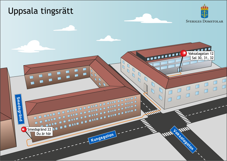 Karta ifrån Smedsgränd 22 till Vaksalagatan 12